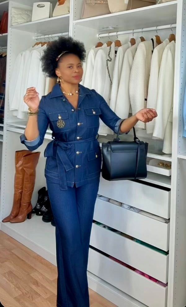 TAILLEUR JEANS BLEU BRUT AVEC CORDE