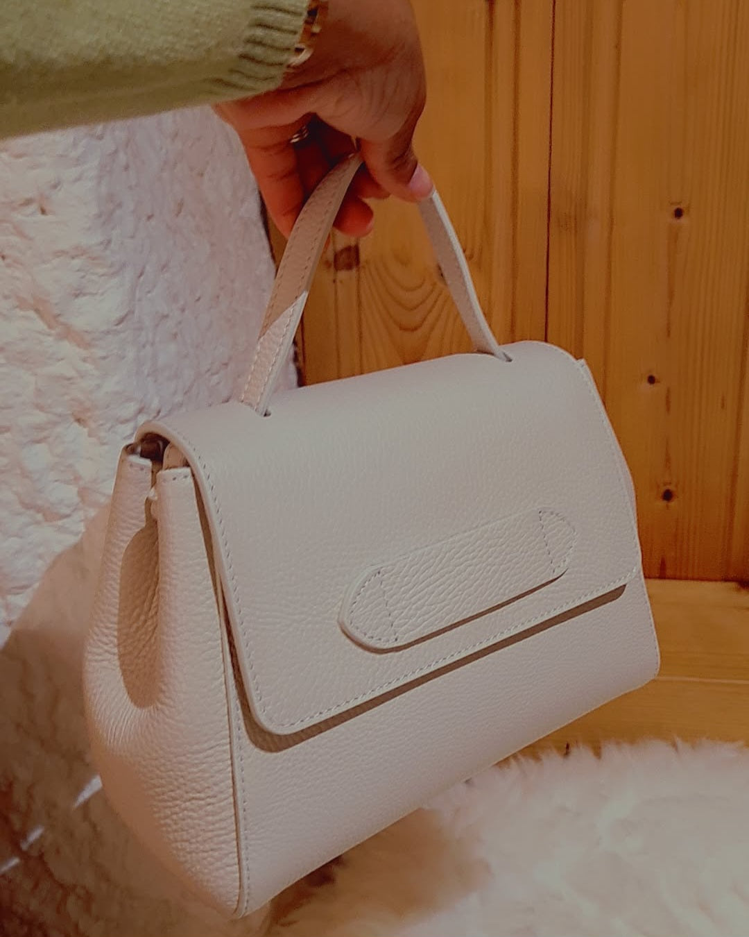 SAC A MAIN EN CUIR MOYEN ECRU