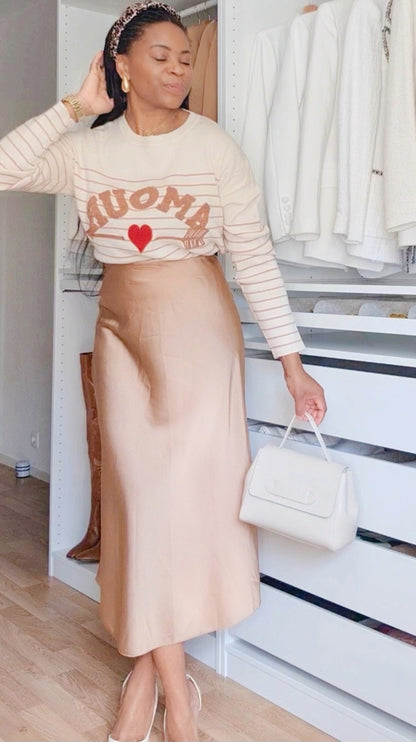 JUPE MI-LONGUE SATINÉE DOREE
