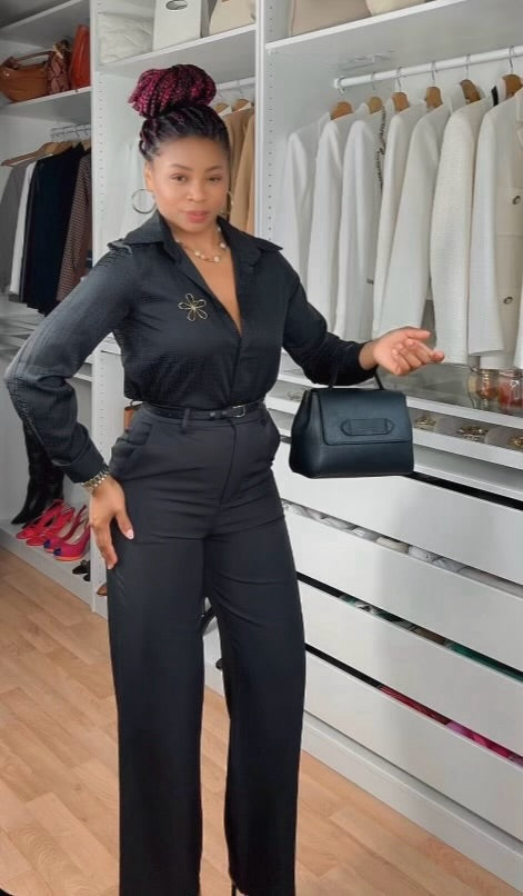 PANTALON LARGE AVEC CEINTURE NOIR