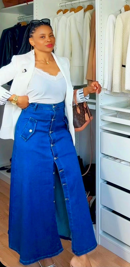 jupe jeans longue taille haute