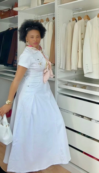 ROBE JEANS COURTES MANCHES BLANCHE