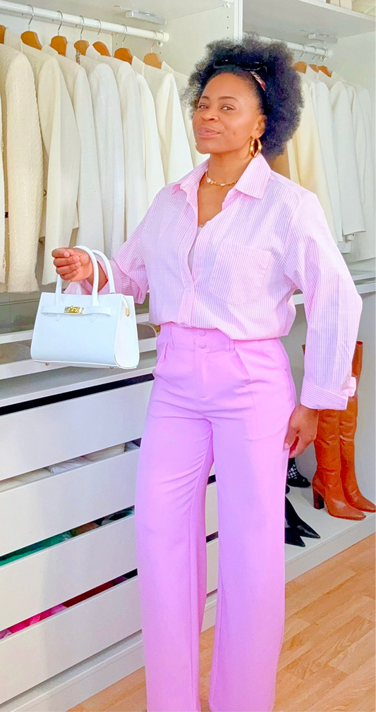 PANTALON LARGE A PINCE ROSE
