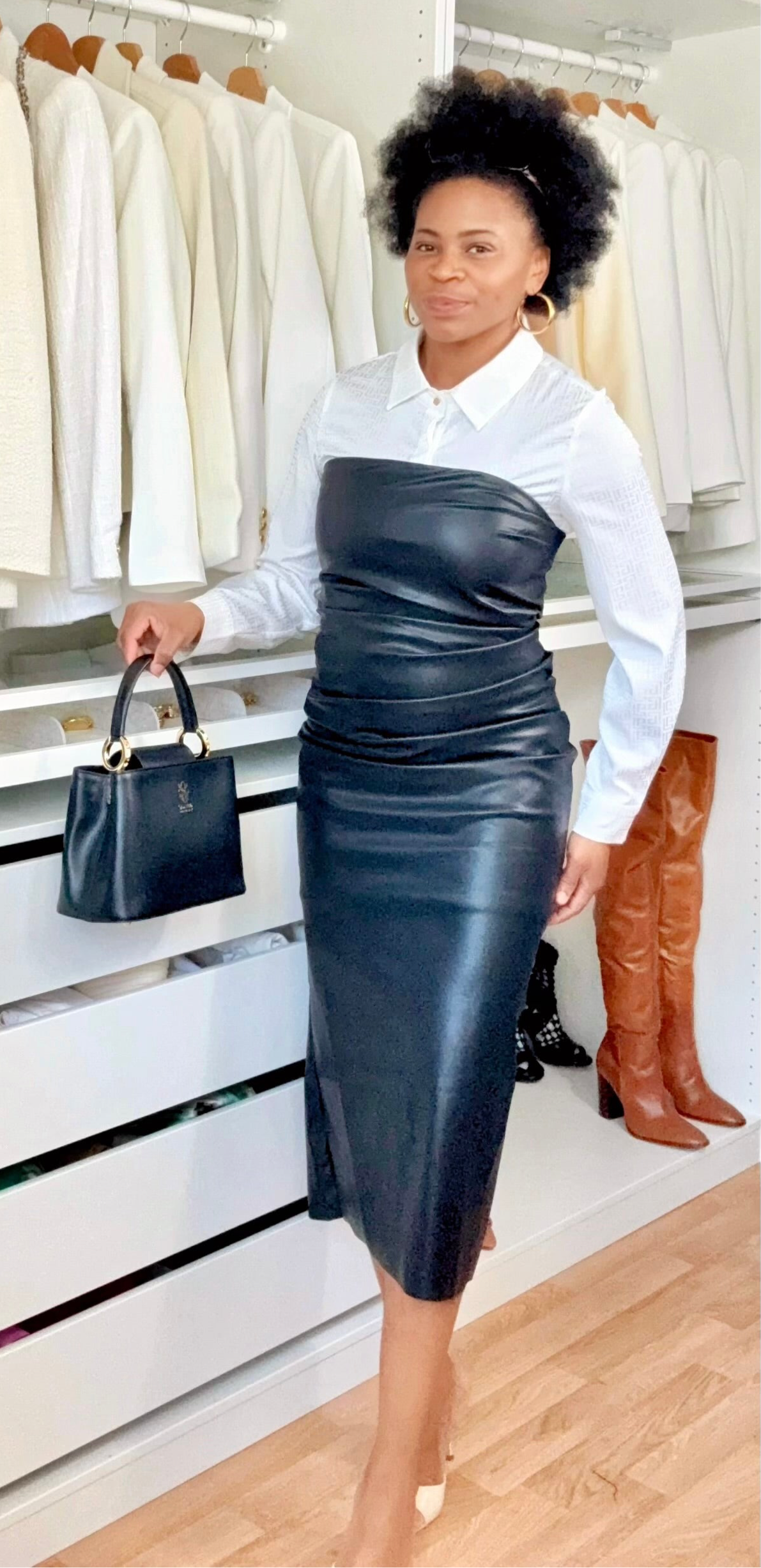 Robe bustier longue en simili cuir