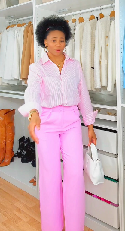 PANTALON LARGE A PINCE ROSE
