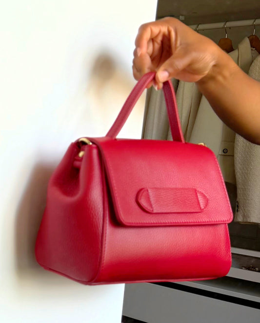 SAC A MAIN EN CUIR GRAINE ROUGE
