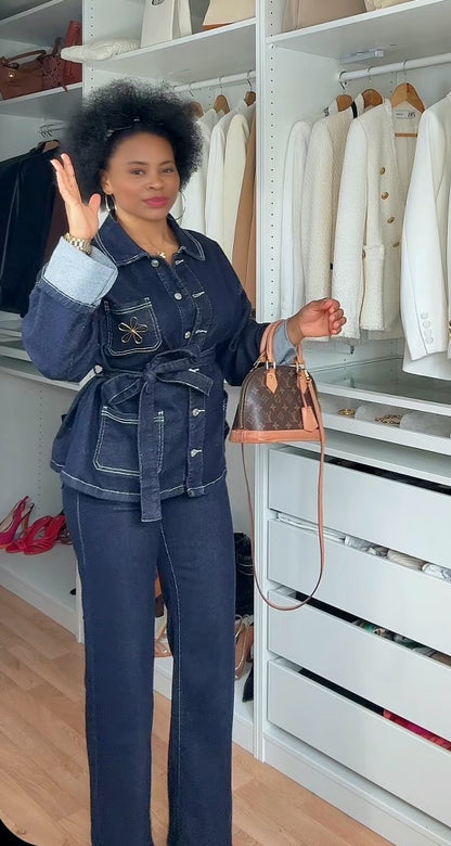 ENSEMBLE JEANS BLEU BRUT AVEC CORDE