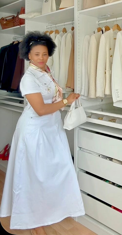 ROBE JEANS COURTES MANCHES BLANCHE