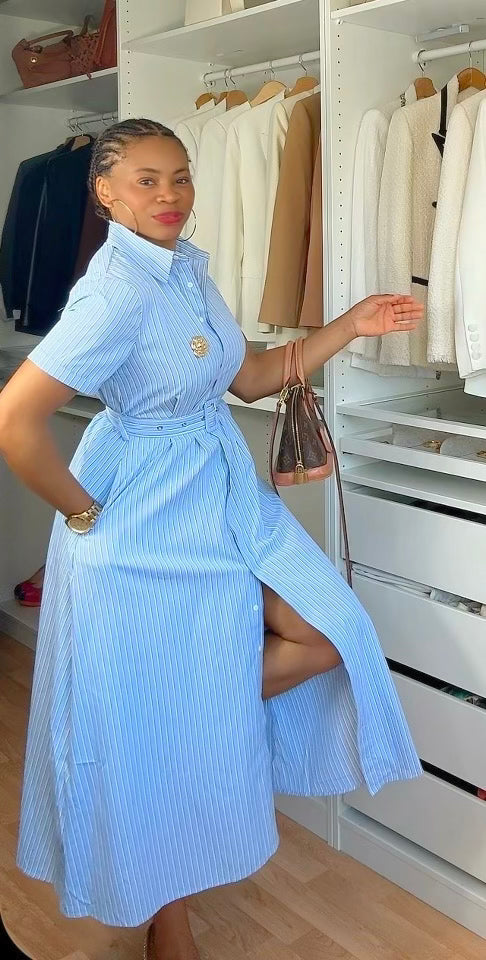 Robe chemise à rayures avec ceinture