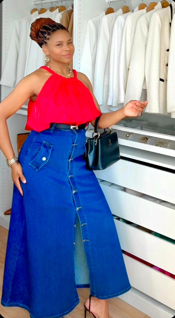 jupe jeans longue taille haute